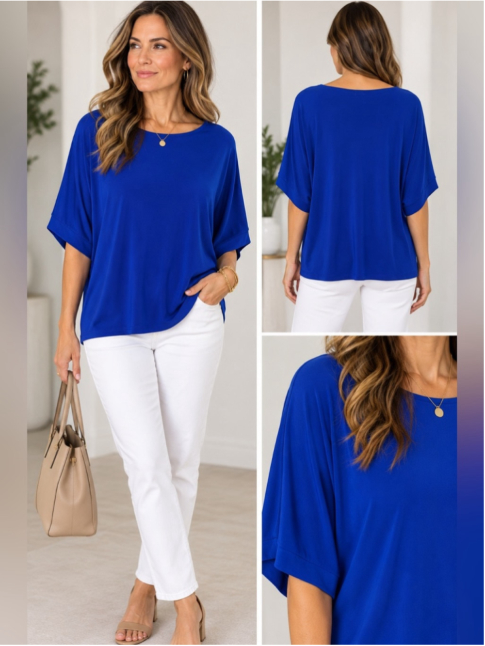 Sympli Cobalt Blue Dolman Sleeve Top Size 8 Minimalist Travel Capsule Office